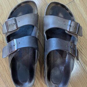 Birkenstock Arizona Brown Leather Traditional Buckle Size 40 Narrow